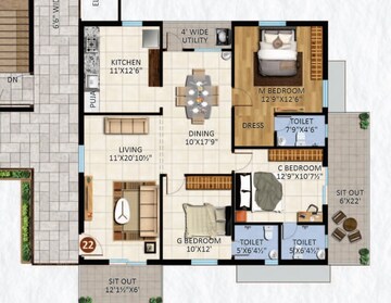 Floor Plan in 3 BHK Apartment at Patighanpur – for Sale