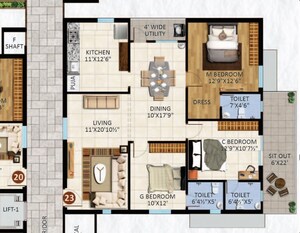 Floor Plan in 3 BHK Apartment at Patighanpur – for Sale