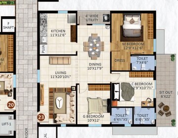 Floor Plan in 3 BHK Apartment at Patighanpur – for Sale
