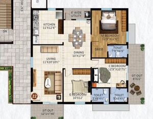Floor Plan in 3 BHK Apartment at Patighanpur – for Sale