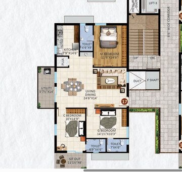 Floor Plan in 3 BHK Apartment at Patighanpur – for Sale