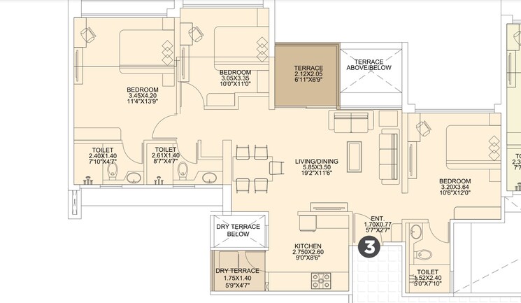 Floor Plan, vtp-aethereus 3 Bedroom 968 Sq.Ft. Apartment In Mahalunge Pune 9466521