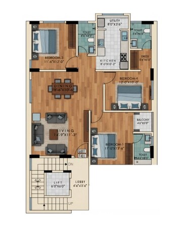 Floor Plan in 3 BHK Apartment at Cooke Town – for Sale
