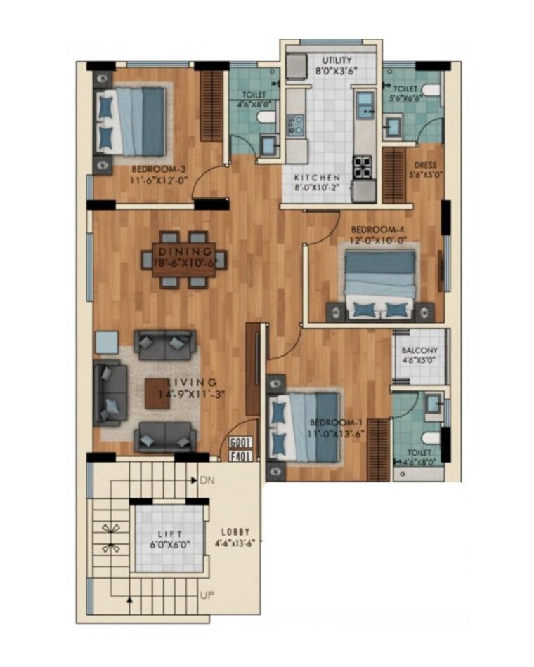 Floor Plan, cooke town 3 Bedroom 1470 Sq.Ft. Apartment In Cooke Town Bangalore 9473845