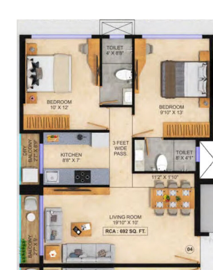 Floor Plan, sagar-manthan-chs 2 Bedroom 692 Sq.Ft. Apartment In Kandivali West Mumbai 9475950