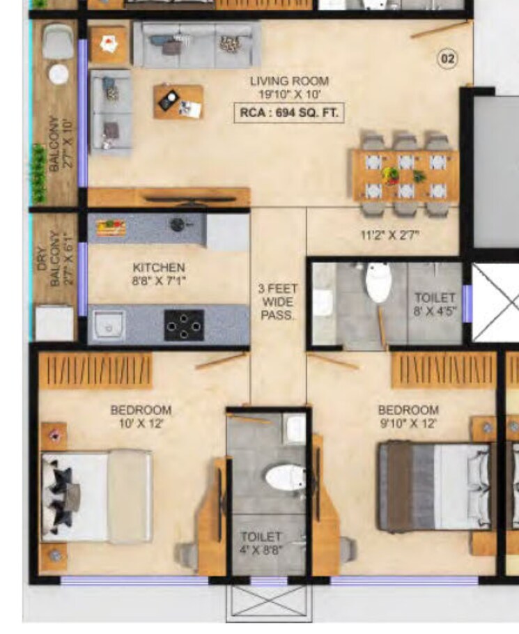 Floor Plan, bhoomi-sagar-manthan 2 Bedroom 694 Sq.Ft. Apartment In Kandivali West Mumbai 9476137