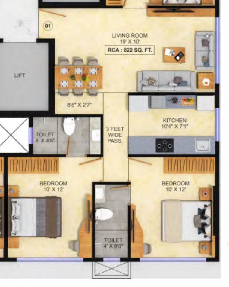 Floor Plan, bhoomi-sagar-manthan 3 Bedroom 822 Sq.Ft. Apartment In Kandivali West Mumbai 9476165