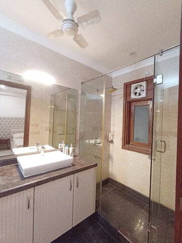 Bathroom in 3 BHK Apartment at Pamposh Enclave – for Rent