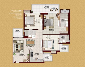Floor Plan in 3 BHK Apartment at Irish Pearls, Tech Zone 4 Greater Noida – for Sale