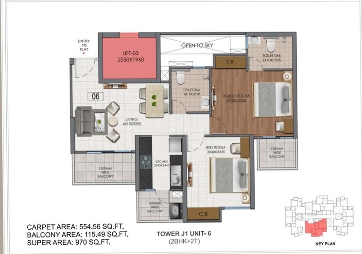 Floor Plan, patel-neotown 2 Bedroom 970 Sq.Ft. Apartment In Tech Zone 4 Greater Noida Greater Noida 9482320