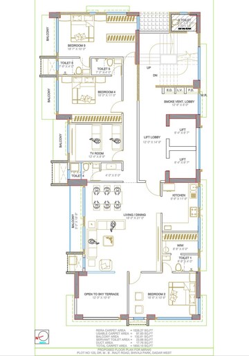 Floor Plan in 3 BHK Apartment at Amrut Meraki, Shivaji Park – for Sale