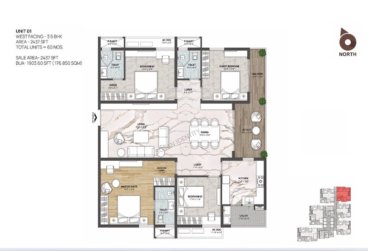 Floor Plan, navanaami-one 4 Bedroom 3334 Sq.Ft. Apartment In Kokapet Hyderabad 9490759
