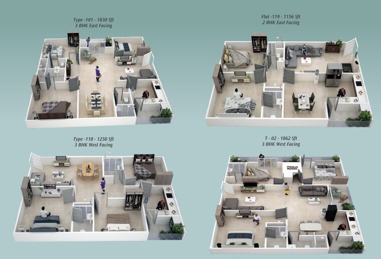 Floor Plan, endeco-ts-heights 2 Bedroom 1155 Sq.Ft. Apartment In Moti Nagar Hyderabad 9490972