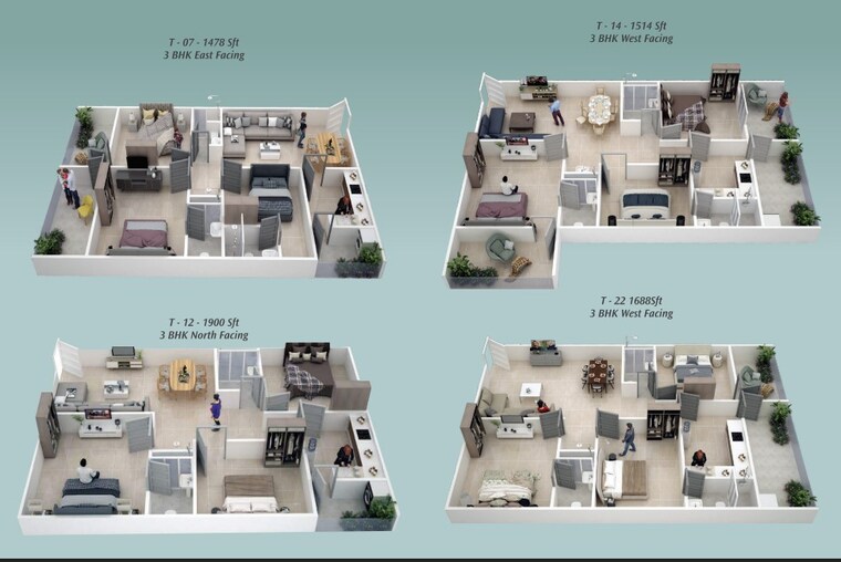 Floor Plan, endeco-ts-heights 3 Bedroom 1830 Sq.Ft. Apartment In Moti Nagar Hyderabad 9491017