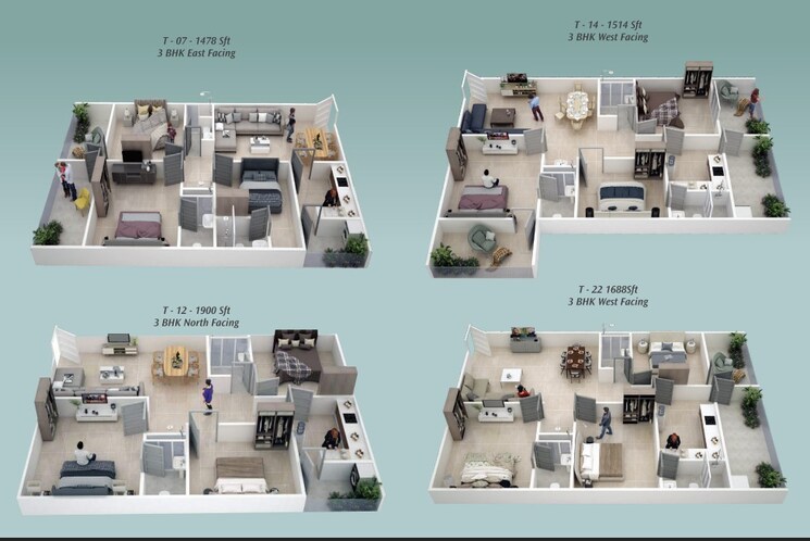 Floor Plan, endeco-ts-heights 3 Bedroom 2268 Sq.Ft. Apartment In Moti Nagar Hyderabad 9491032
