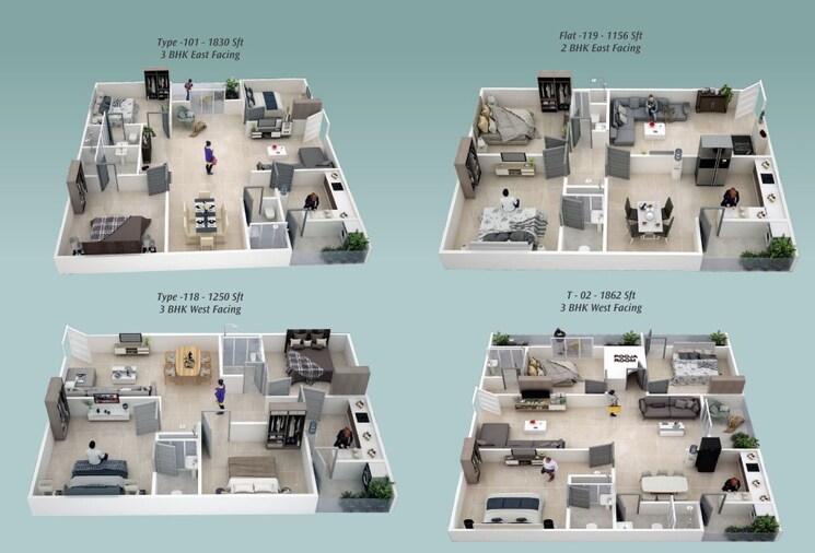 Floor Plan, endeco-ts-heights 3 Bedroom 2268 Sq.Ft. Apartment In Moti Nagar Hyderabad 9491032