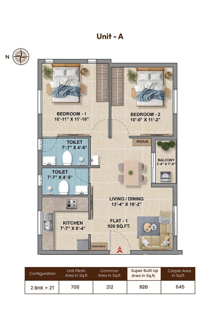 Floor Plan, gerugambakkam 2 Bedroom 970 Sq.Ft. Apartment In Gerugambakkam Chennai 9463101