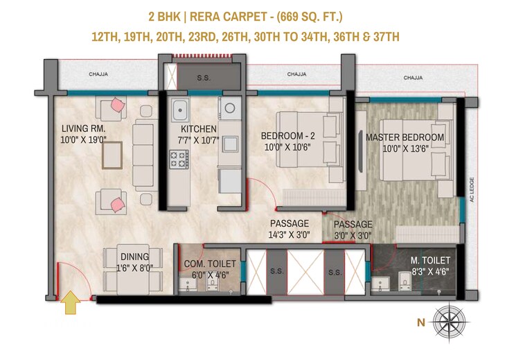 Floor Plan, orion-heights 2 Bedroom 669 Sq.Ft. Apartment In Kandivali West Mumbai 9493026