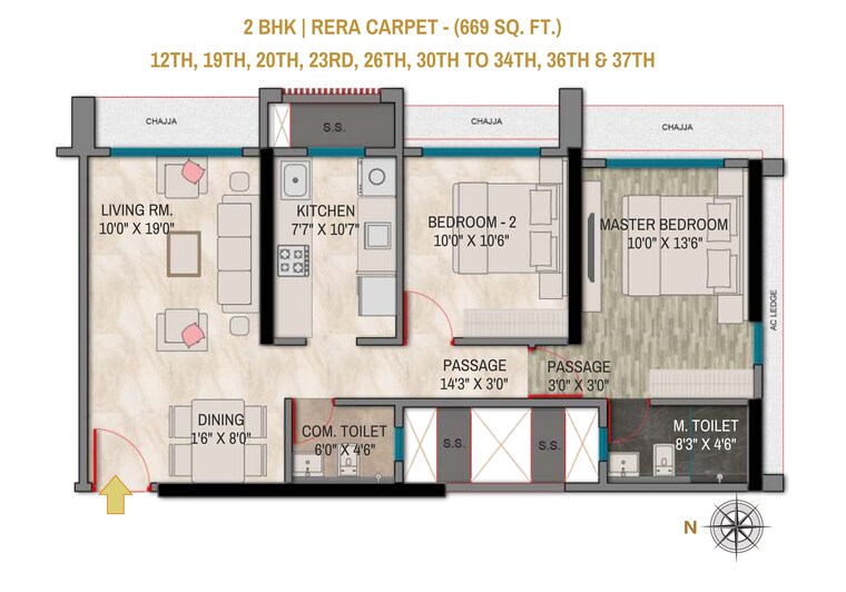 Floor Plan, orion-heights 2 Bedroom 669 Sq.Ft. Apartment In Kandivali West Mumbai 9493026