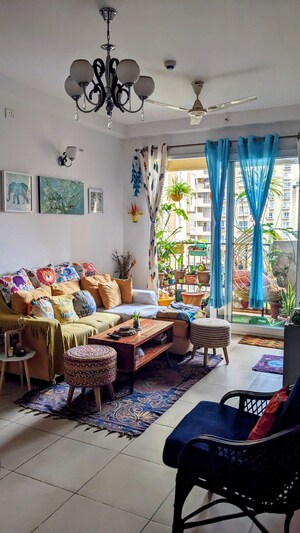 Living Room in 2.5 BHK Apartment at Bhartiya Nikoo Homes, Thanisandra Main Road – for Rent