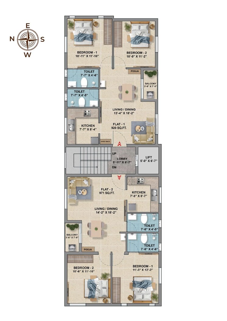 Floor Plan, gerugambakkam 2 Bedroom 970 Sq.Ft. Apartment In Gerugambakkam Chennai 9463071