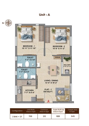 Floor Plan in 2 BHK Apartment at Gerugambakkam – for Sale
