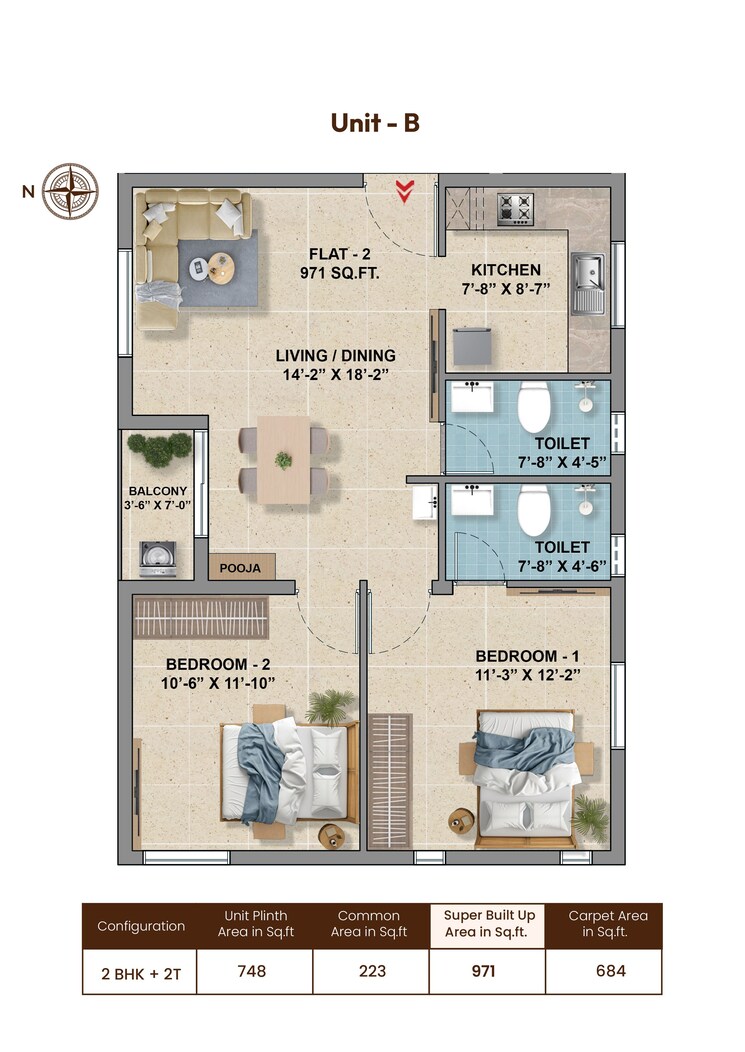 Floor Plan, gerugambakkam 2 Bedroom 920 Sq.Ft. Apartment In Gerugambakkam Chennai 9463050