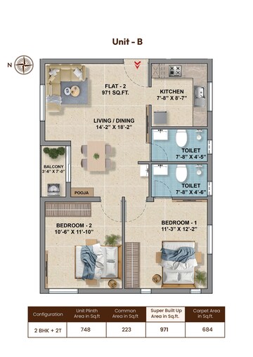 Floor Plan in 2 BHK Apartment at Gerugambakkam – for Sale