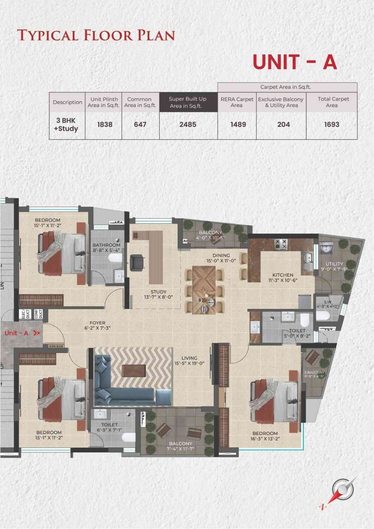 Floor Plan, nungambakkam 3 Bedroom 2485 Sq.Ft. Apartment In Nungambakkam Chennai 9462980
