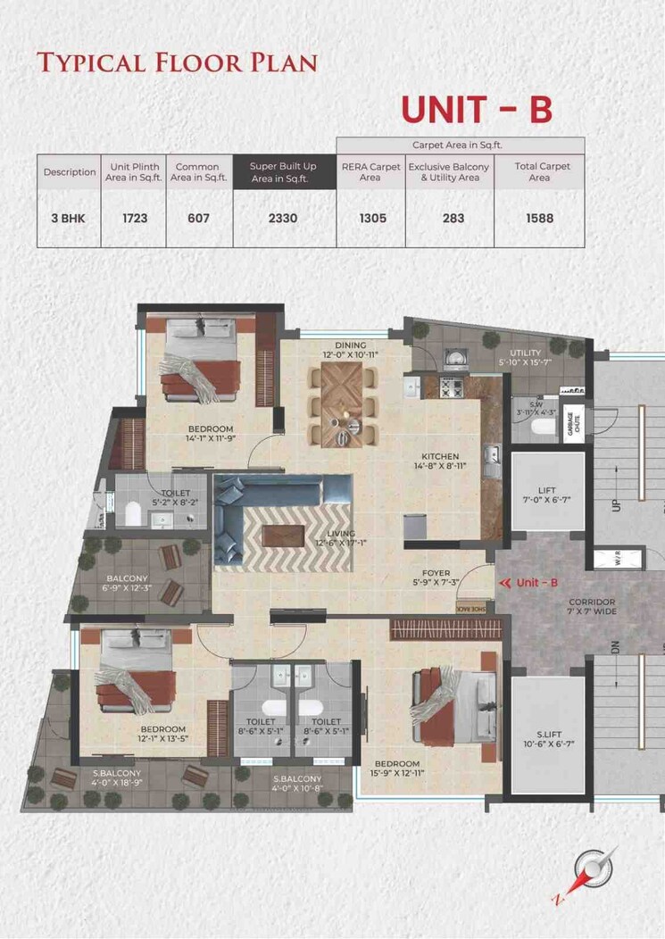 Floor Plan, nungambakkam 3 Bedroom 2330 Sq.Ft. Apartment In Nungambakkam Chennai 9462952