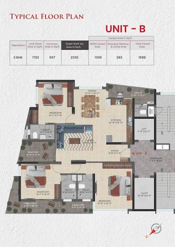 Floor Plan in 3 BHK Apartment at Nungambakkam – for Sale