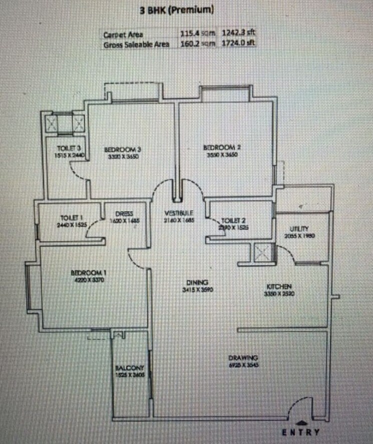 Floor Plan, republic-of-whitefield 3 Bedroom 1785 Sq.Ft. Apartment In Whitefield Bangalore 9494474