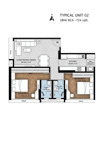 Floor Plan in 2 BHK Apartment at Bluestone Tulsi Heritage, Dadar East – for Sale