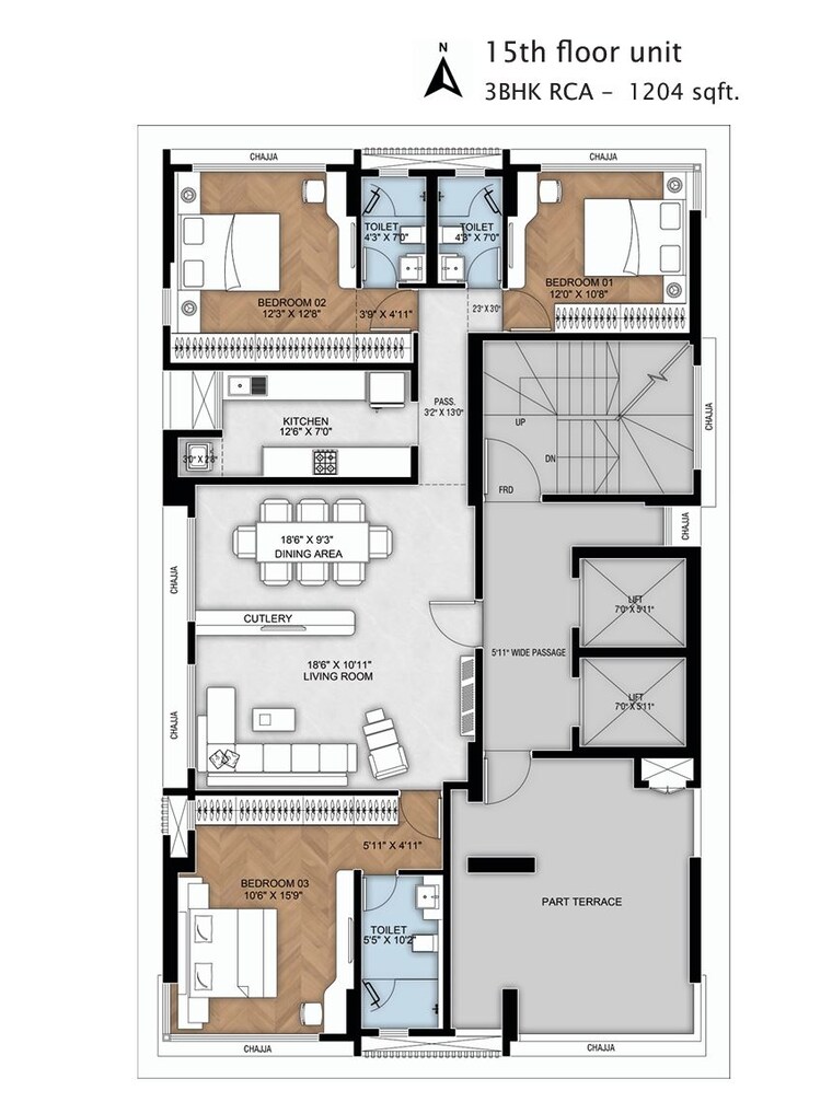 Floor Plan, bluestone-tulsi-heritage 3 Bedroom 1203 Sq.Ft. Apartment In Dadar East Mumbai 9495153