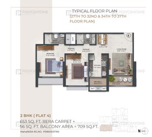 Floor Plan in 2 BHK Apartment at Malad West – for Sale
