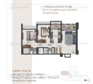 Floor Plan in 2 BHK Apartment at Malad West – for Sale