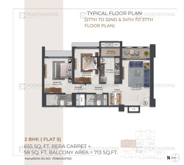 Floor Plan in 2 BHK Apartment at Malad West – for Sale