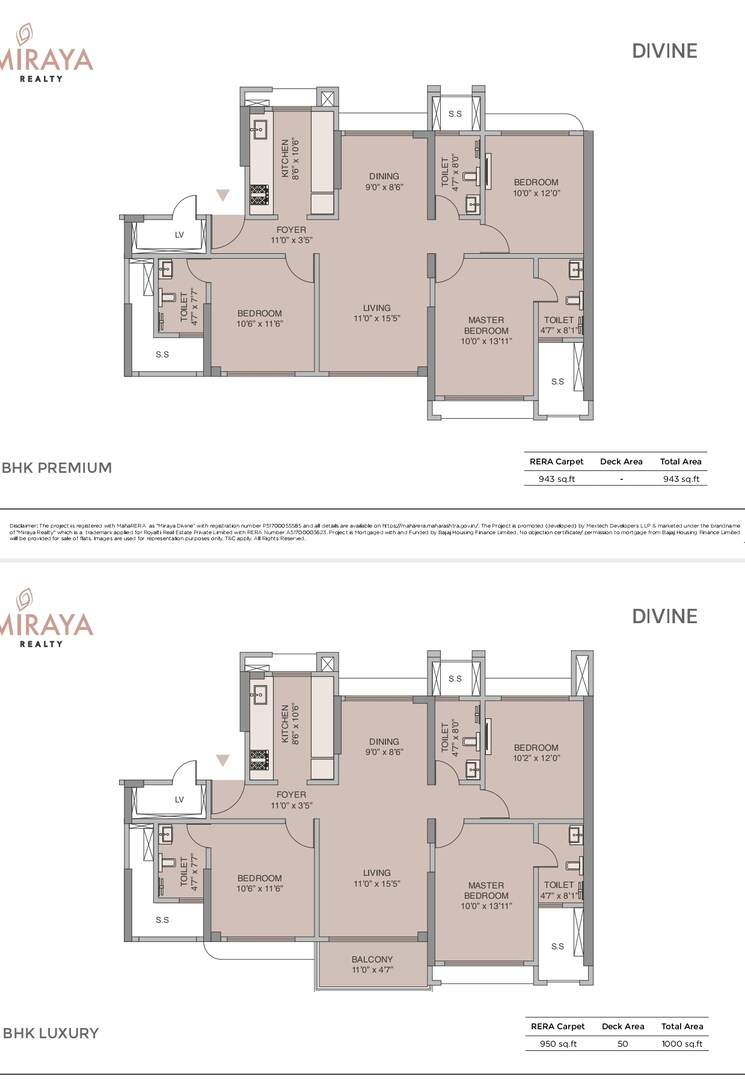 Floor Plan, mextech-miraya-divine 3 Bedroom 988 Sq.Ft. Builder Floor In Kapur Bawdi Thane 9500042