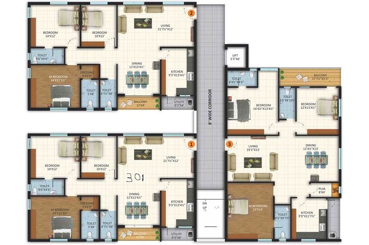 Floor Plan, gk-festoon 3 Bedroom 1992 Sq.Ft. Apartment In Sainikpuri Hyderabad 9502620