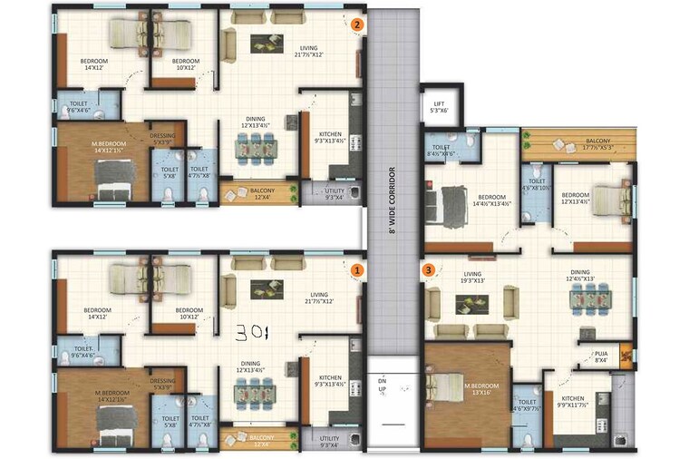 Floor Plan, gk-festoon 3 Bedroom 1992 Sq.Ft. Apartment In Sainikpuri Hyderabad 9502620