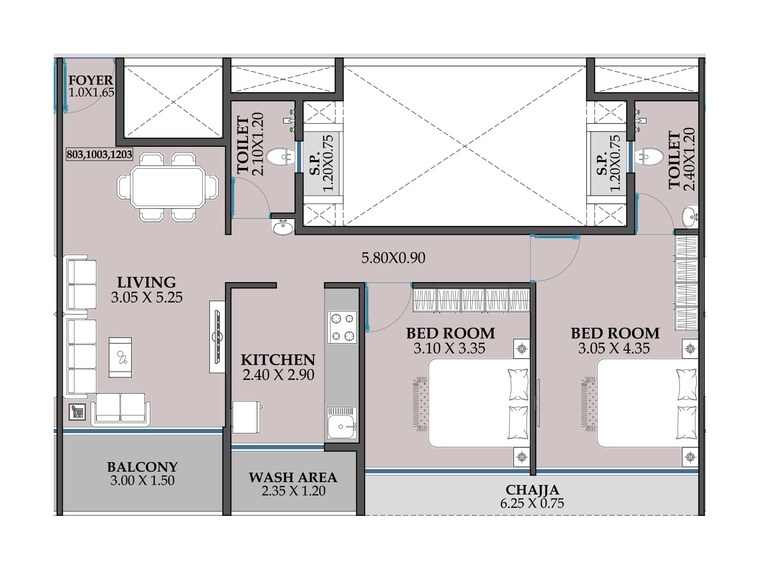 Floor Plan, nms-one-27 2 Bedroom 840 Sq.Ft. Apartment In Sector 27 Kharghar Navi Mumbai 9504791