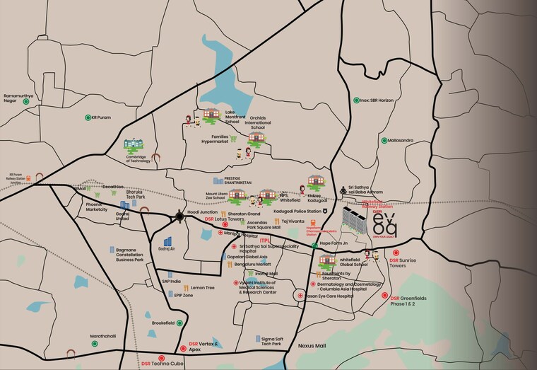 Map Location, dsr-evoq 2 Bedroom 1226 Sq.Ft. Apartment In Kadugodi Bangalore 9506891