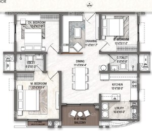 Floor Plan in 3 BHK Apartment at DSR Evoq, Kadugodi – for Sale