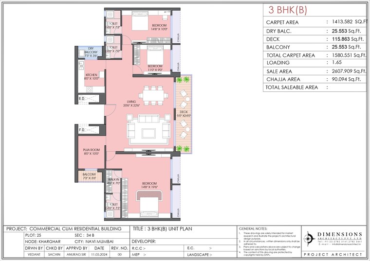 Floor Plan, kk-ishwar-arena 3 Bedroom 967 Sq.Ft. Apartment In Kharghar Navi Mumbai 9507832