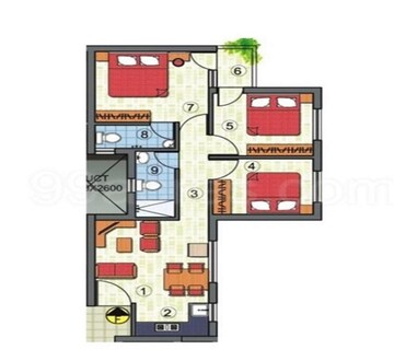Floor Plan in 3 BHK Apartment at Simoco Sanhita, Rajarhat Road – for Sale