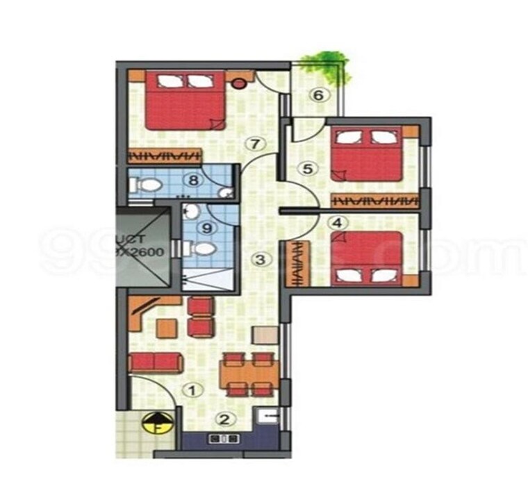 Floor Plan, simoco-sanhita 3 Bedroom 916 Sq.Ft. Apartment In Rajarhat Road Kolkata 9508410