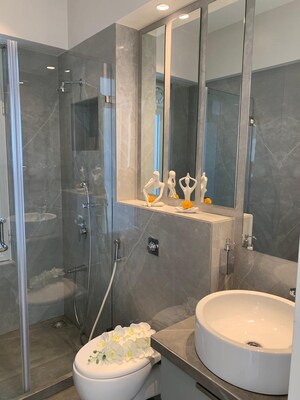 Bathroom in 3 BHK Apartment at Omkar Alta Monte, Malad East – for Rent