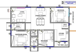Floor Plan in 3 BHK Apartment at Hafeezpet – for Sale
