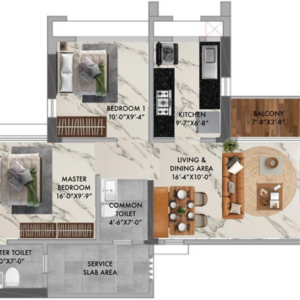 Floor Plan in 2 BHK Apartment at Raymond Ten X Habitat, Swastik Garden – for Rent