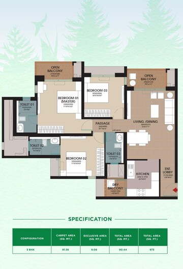Floor Plan in 3 BHK Apartment at Godrej Woodsville, Hinjewadi – for Sale